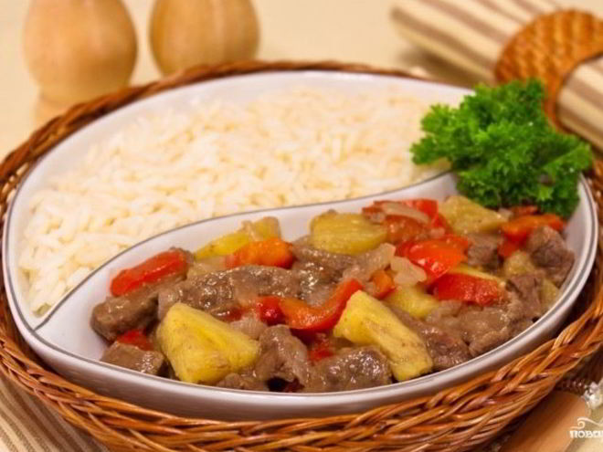 Рецепт говядины с ананасами