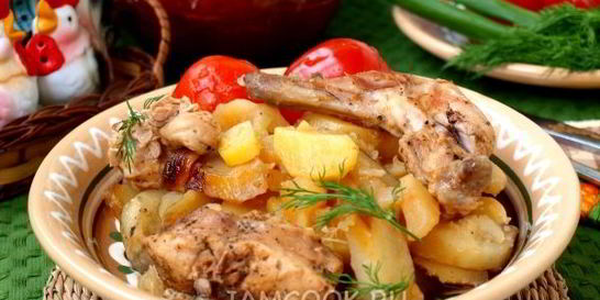 Кролик в горшочках с картошкой