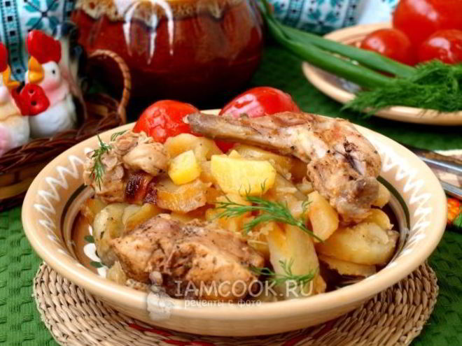 Рецепт кролика в горшочках с картошкой