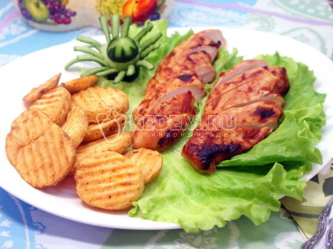Рецепт куриного филе с картофельными ломтиками