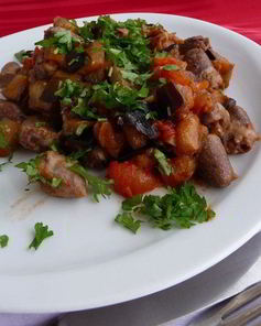 Куриные сердечки с баклажанами и сыром