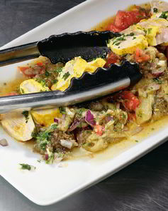 Курица с печеными баклажанами и лимонным соусом