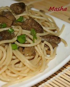 Лапша с грибами и куриными сердечками