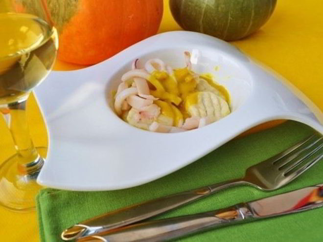 Рецепт ньокков с кальмарами в тыквенном соусе