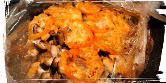 Баклажаны запеченные в рукаве с куриным филе
