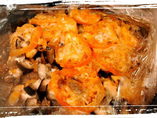 Рецепт баклажанов запеченных в рукаве с куриным филе