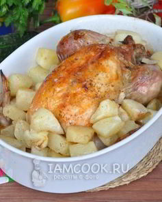 Фаршированная курица с патиссонами в рукаве