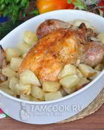 Фаршированная курица с патиссонами в рукаве