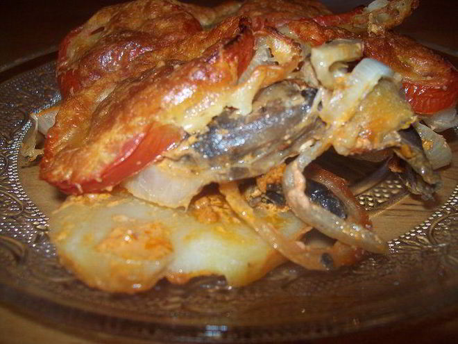 Рецепт овощного гратен с грибами