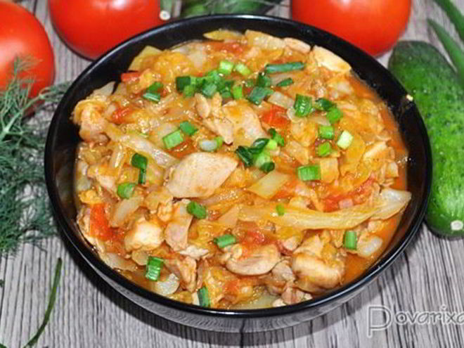 Рецепт тушеной капусты с курицей
