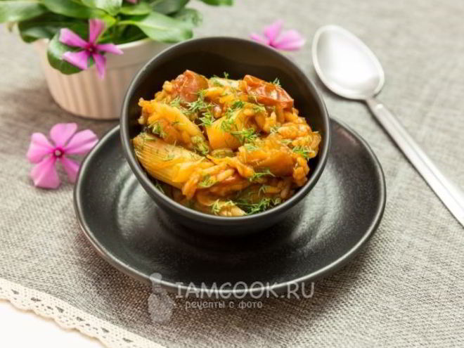 Рецепт тушеного лука-порея с рисом и овощами