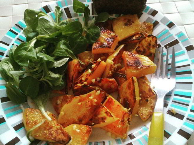 Рецепт жареной тыквы с чесноком