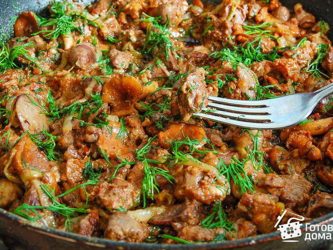 Рецепт куриной печени с грибами