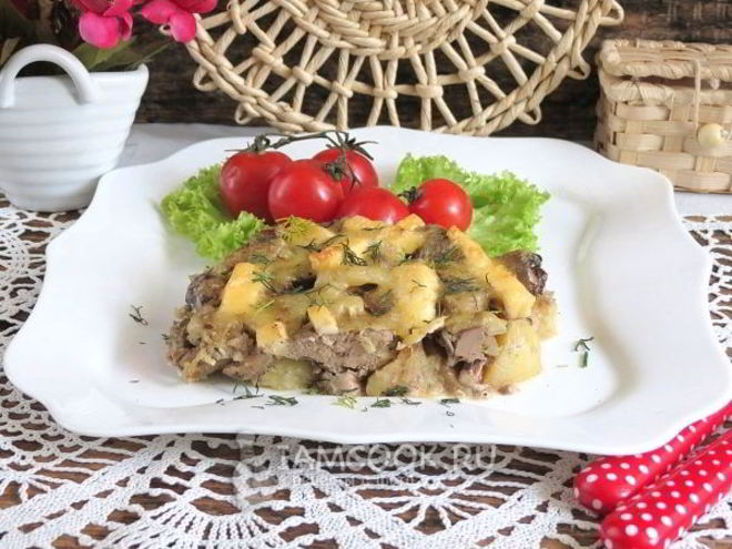 Рецепт куриной печени с картошкой в духовке