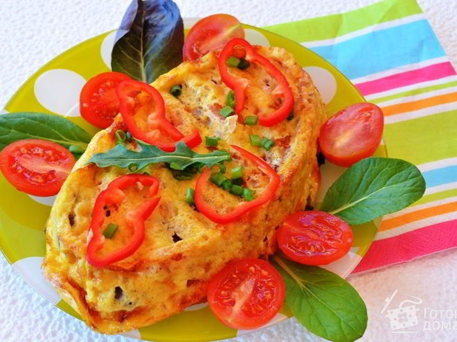 Рецепт куриной печени с помидорами в омлете