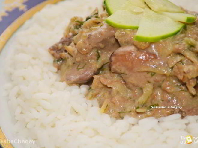 Рецепт куриной печени в кабачково-яблочном соусе