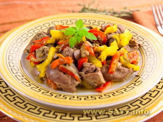 Рецепт куриной печени, жаренной с луком и болгарским перцем