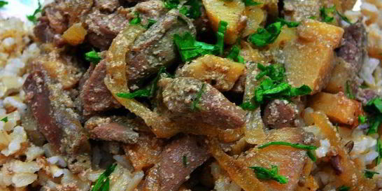 Печень барашка с айвой