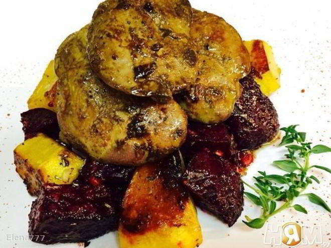 Рецепт печени куриной с овощами, под ароматными травами