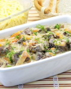 Печень тушеная с грибами