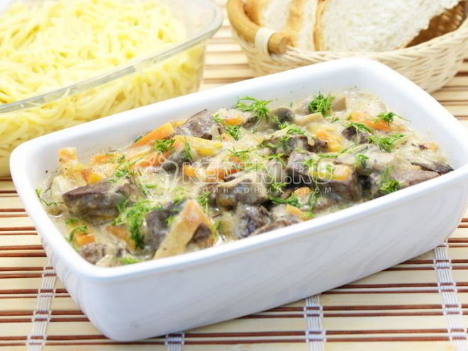 Рецепт печени тушеной с грибами