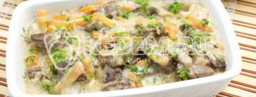 печень тушеная с грибами. Шаг 9