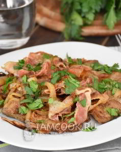 Печень жареная с белыми грибами