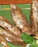 Печеночные рулеты, фаршированные шампионами