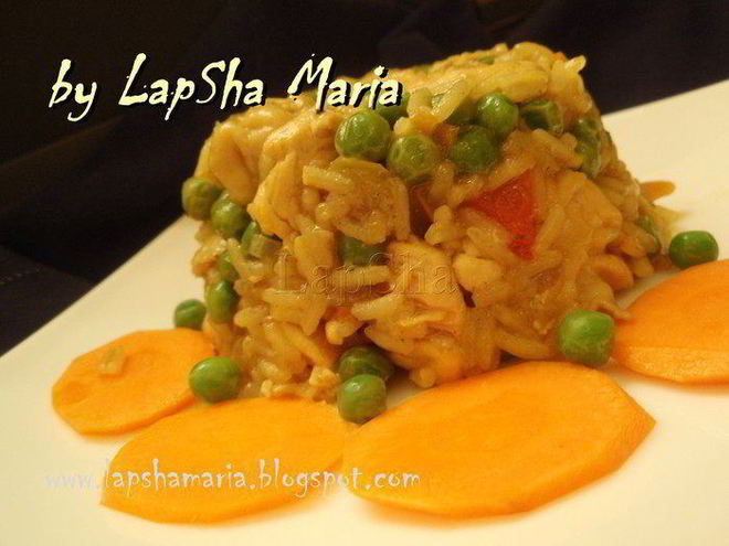 Рецепт паэльи с курицей, перцем и горошком