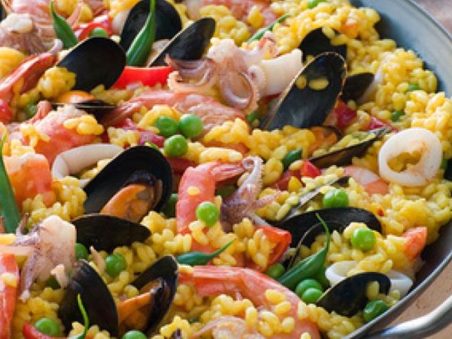 Рецепт паэльи с морепродуктами и стручковой фасолью