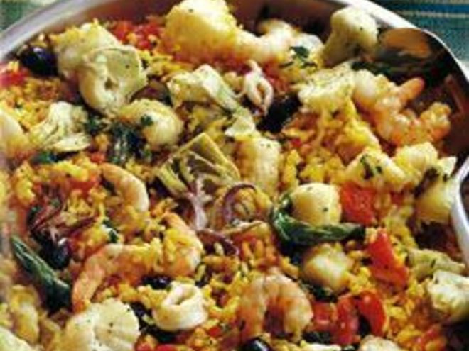 Рецепт паэльи с рыбой и креветками