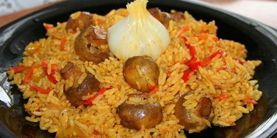 Плов с грибами и болгарским перцем