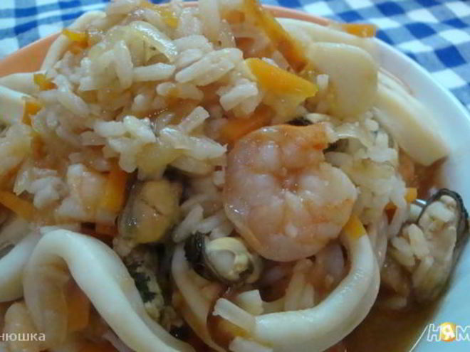 Рецепт плова с морепродуктами в мультиварке