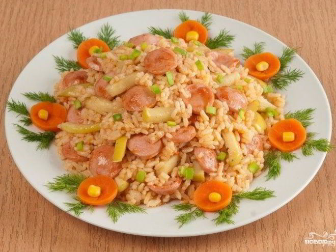 Рецепт плова с сосиской