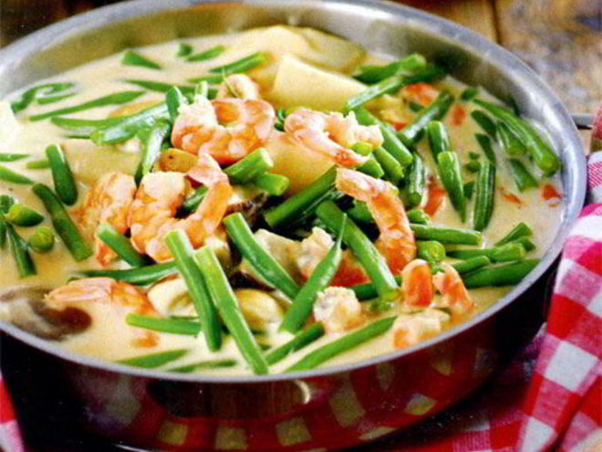 Рецепт фрикасе из креветок с зеленой фасолью