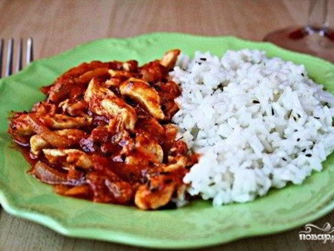 Рецепт куриного рагу с помидорами и луком