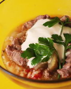 Мясное рагу с баклажанами, перцем и помидорами