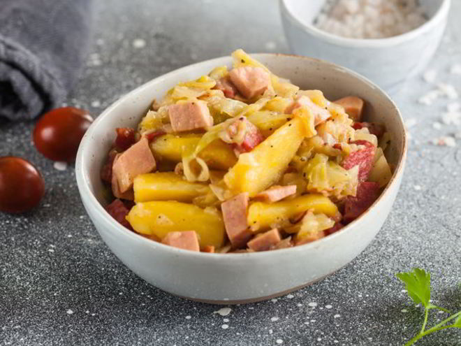 Рецепт рагу из капусты с картофелем и мясными остатками