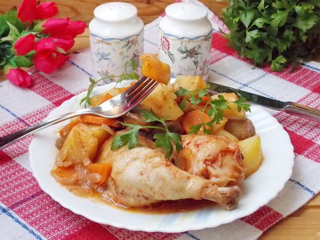 Рецепт рагу из курицы с баклажанами в рукаве