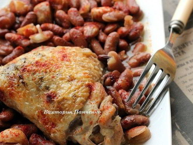 Рецепт рагу из курицы с фасолью и запеченным чесноком