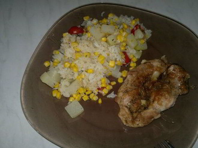 Рецепт рисового рагу с овощами и запеченное бедро индейки в панировке из ржаной муки