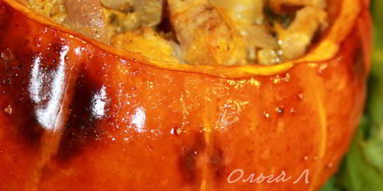 Сливочно-грибное рагу с мясом в тыкве