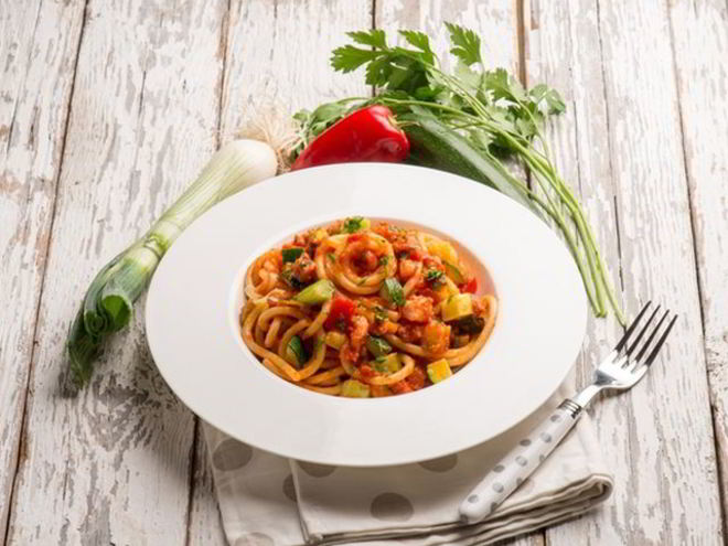 Рецепт спагетти с овощным рагу