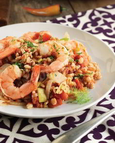 Ризотто из фарро с креветками