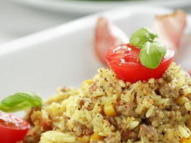 Рецепт ризотто с беконом, базиликом и жареными томатами