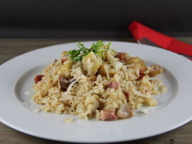 Рецепт ризотто с каштанами и грудинкой
