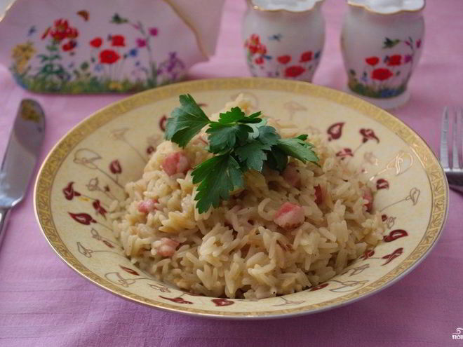 Рецепт ризотто с копченой грудинкой
