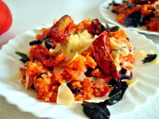 Рецепт ризотто с копченым беконом и томатами