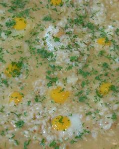 Ризотто с перепелиными яйцами и копченым салом