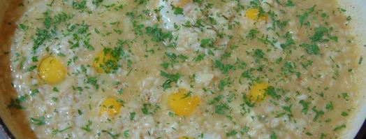 ризотто с перепелиными яйцами и копченым салом. Шаг 13